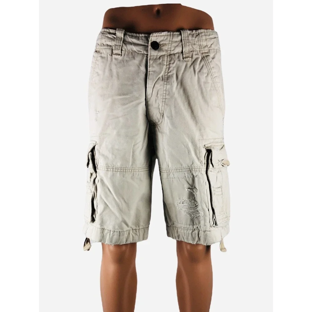 Abercrombie & Fitch Mens 32 Cargo Shorts Drawstring Twill Heavy Duty Distressed